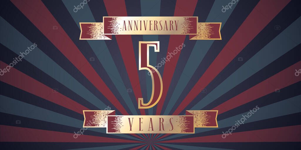 5 years anniversary vector icon,  logo. Graphic design element with abstract background for 5th anniversary card