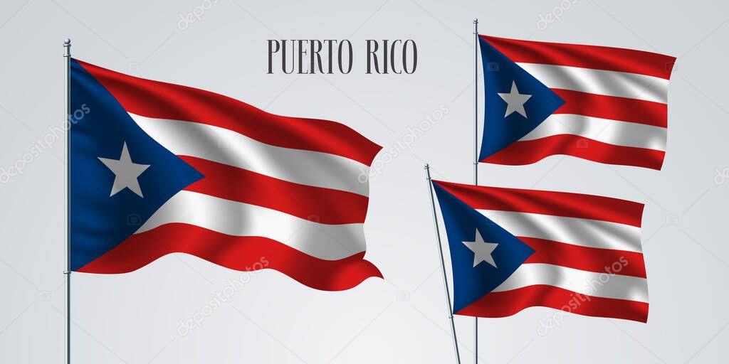 Puerto Rico waving flag set of vector illustration. White red colors of  Puerto Rico wavy realistic flag as a patriotic symbol