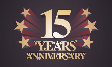 15. yıl dönümü vektör simgesi, logo. 15. yıldönümü kutlamaları için altın rakamlarla grafiksel tasarım ögesi