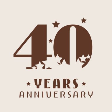 40. yıl dönümü vektör simgesi, logo. 40. yıldönümü için sayı ve yıldız dekorasyonlu grafik tasarım ögesi