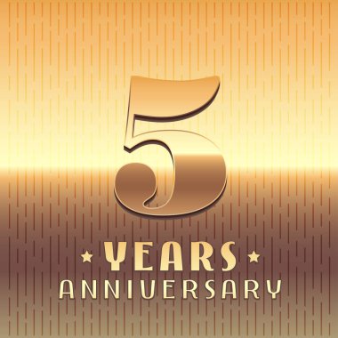 5. yıl dönümü vektör simgesi, sembol. Grafik tasarım ögesi veya 5. yıldönümü için üzerinde altın metal numarası olan logo