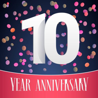 10. yıl dönümü vektör simgesi, logo. Şablon tasarımı, şenlikli arkaplan ve 10. yıldönümü tebrik kartı numaralarını kes
