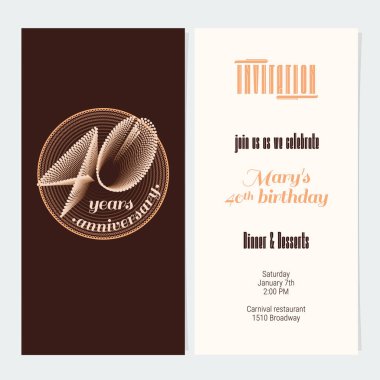 40. yıl dönümü davetiye vektör illüstrasyonu. 40. yaş günü kartı için grafik tasarım ögesi, parti daveti