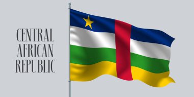 Orta Afrika Cumhuriyeti bayrak direği çiziminde bayrak sallıyor. Orta Afrika Cumhuriyeti 'nin kırmızı mavi unsuru ülkenin bir sembolü olarak gerçekçi bayrağı sallıyor
