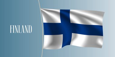 Finlandiya 'da bayrak taşıyıcı illüstrasyonu sallanıyor. Ulusal bitiş sembolü olarak simge tasarımı ögesi