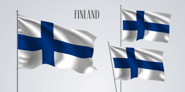 Finlandiya 'da vektör illüstrasyonunun bayrağı sallanıyor. Finlandiya 'nın beyaz mavi renkleri vatanseverlik sembolü olarak gerçekçi bayrak sallıyor