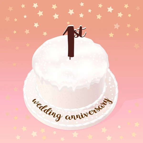 結婚式や結婚のベクトルのアイコンの1年 イラスト 結婚1周年のお祝いケーキとデザイン要素 — ストックベクタ