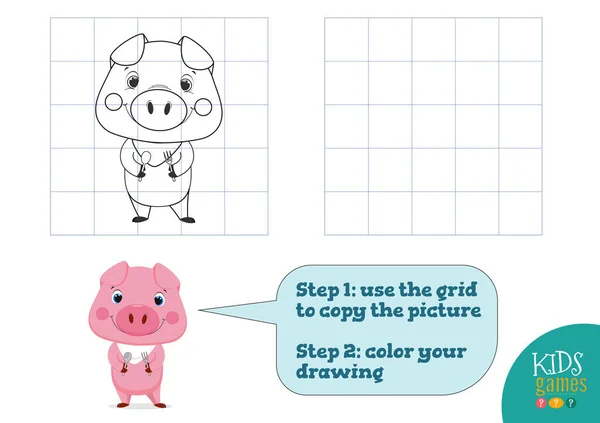 Copiar Imagem Cores Ilustração Vetorial Exercício Porco Engraçado Dos Desenhos — Vetor de Stock