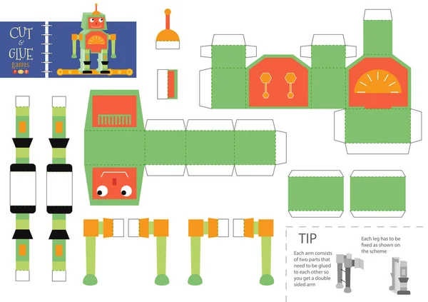Corte Pegamento Robot Juguete Vector Ilustración Papel Artesanal Hoja Trabajo — Archivo Imágenes Vectoriales