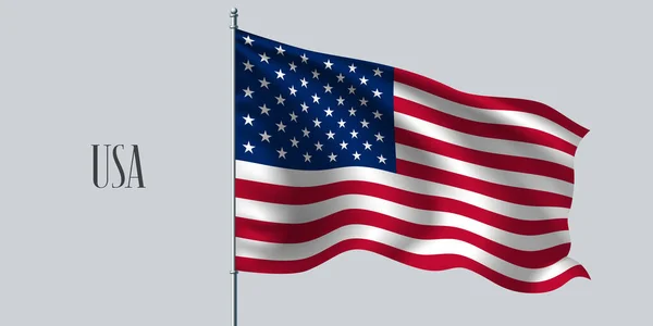 Estados Unidos Ondeando Bandera Ilustración Vector Asta Bandera Elemento Azul — Vector de stock