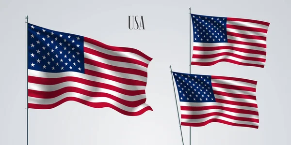 Estados Unidos Ondeando Bandera Conjunto Ilustración Vectorial Rayas Estrellas Bandera — Vector de stock