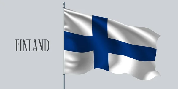 Finland Waving Flag Flagpole Vector Illustration White Blue Element Finish — Stock Vector