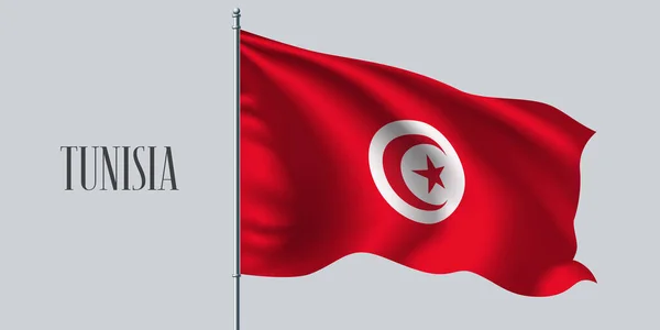 Τυνησία Κυματίζει Σημαία Εικονογράφηση Διάνυσμα Κοντάρι Κόκκινο Λευκό Στοιχείο Της — Διανυσματικό Αρχείο