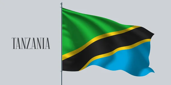 Tanzania Sventola Bandiera Pennone Vettoriale Illustrazione Elemento Verde Blu Della — Vettoriale Stock