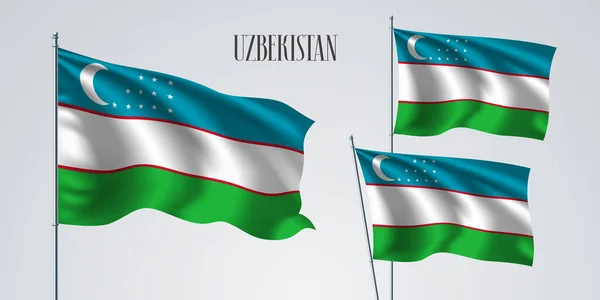Üzbegisztán Lobogtatja Vektor Illusztráció Zászlókészletét Zöld Kék Színek Üzbegisztán Hullámos — Stock Vector