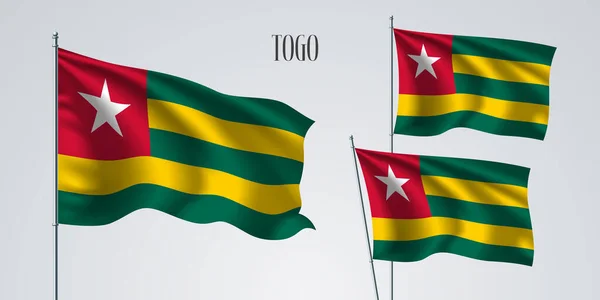 Togo Sventola Bandiera Set Illustrazione Vettoriale Colori Verde Giallo Stella — Vettoriale Stock