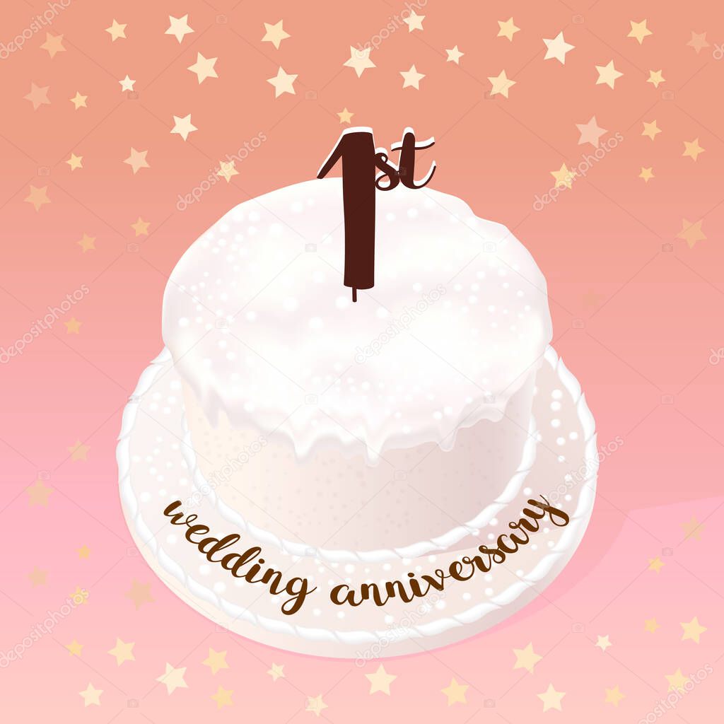 1 year of wedding or marriage vector icon, illustration. Design element with celebration cake for 1st wedding anniversary