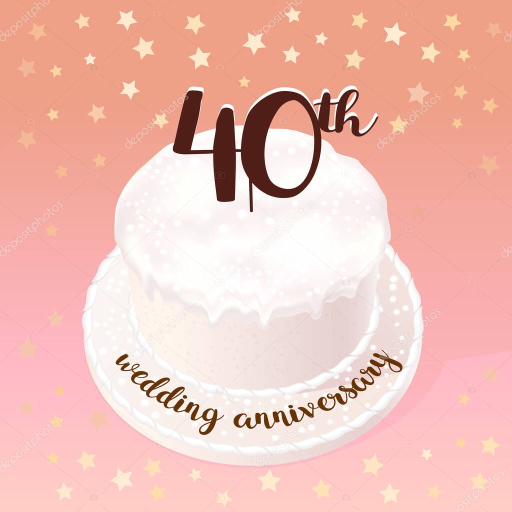 40 years of wedding or marriage vector icon, illustration. Design element with celebration cake for 40th wedding anniversary