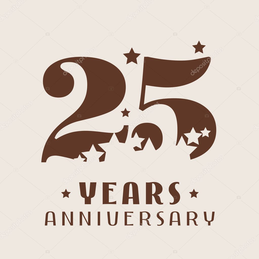 25 years anniversary vector icon,  logo. Graphic design element with number and stars decoration for 25th anniversary