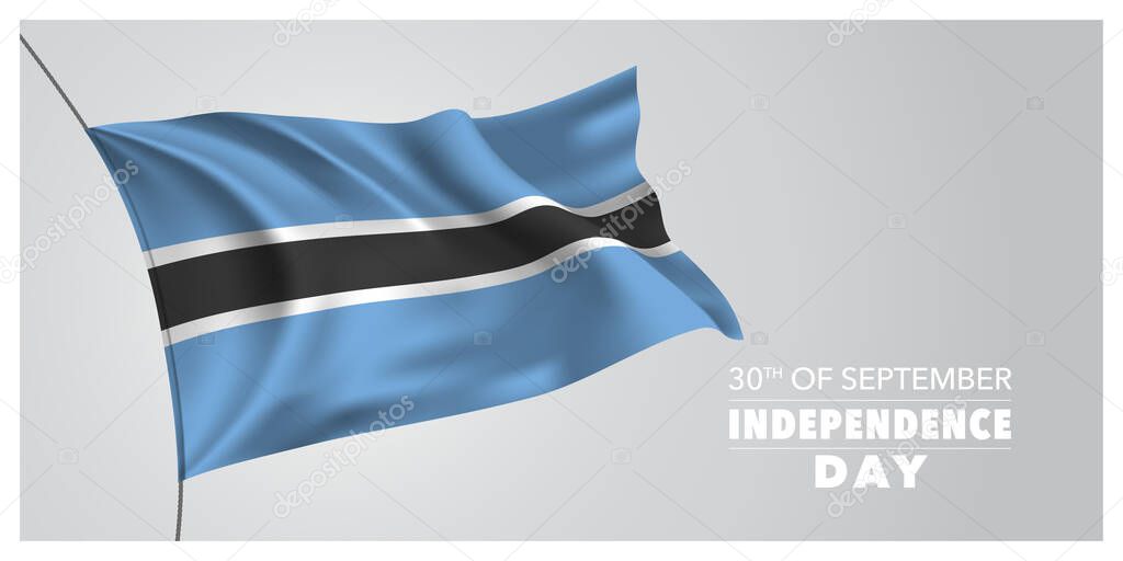 Botswana independence day greeting card, banner, horizontal vector illustration. Botswanian holiday 30th of September design element with waving flag as a symbol of independence