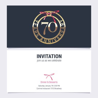 Kutlama etkinliği illüstrasyonu için yetmiş yıllık davet. 70. yaş günü kartı için sayı ve metin içeren tasarım ögesi, parti daveti