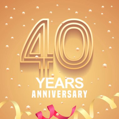40. yıl dönümü vektör simgesi, sembol. 40. yıldönümü için kornalara ve şenlikli arka plana sahip grafiksel tasarım ögesi