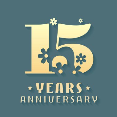 15. yıl dönümü vektör simgesi, sembol, logo. 15. yıldönümü kartı veya davetiyesi için grafik tasarım ögesi
