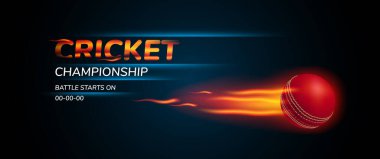 Kriket turnuvası için vektör illüstrasyonu. Oyun duyuru pankartı için top ve şablon metni