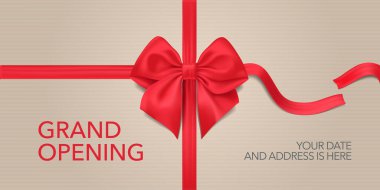 Büyük açılış vektörü illüstrasyonu, arka plan. Kırmızı kurdeleli tasarım ögesi ve açılış töreni için selam