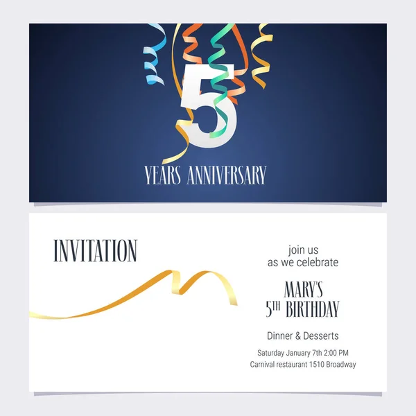 Years Anniversary Invitation Celebrate Event Vector Illustration Design Template Element — Stock Vector