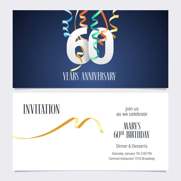 stock vector 60 years anniversary invitation to celebrate the event vector illustration. Design template element with number and text for 60th birthday card, party invite