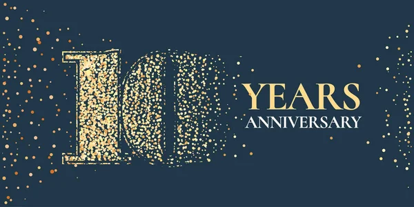10. yıl dönümü kutlama ikonu, logo. 10. yıldönümü tebrik kartı için altın simli yatay tasarım ögesi