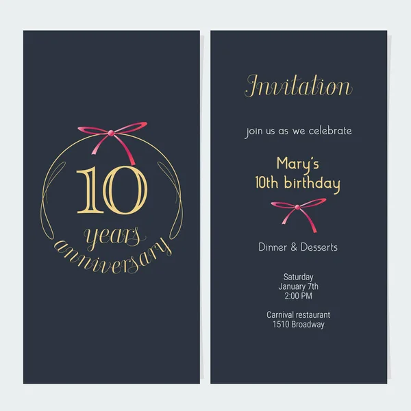 Years Anniversary Invitation Vector Illustration Graphic Design Template Golden Number — Stock Vector