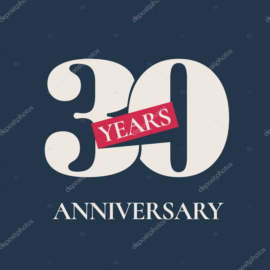 30 years anniversary celebration vector icon, logo. Template graphic design element for 30th anniversary card