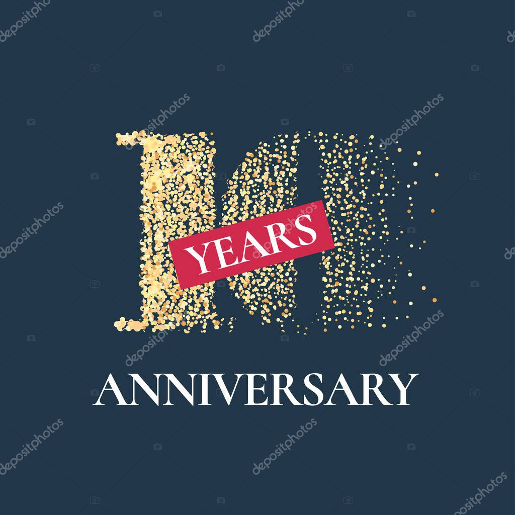 10 years anniversary vector icon,  logo. Graphic design element with golden glitter number for 10th anniversary card