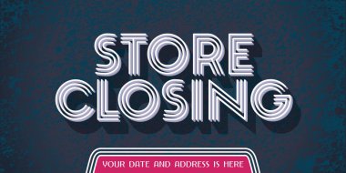 Store closing vector illustration, background with bold sign. Horizontal banner, flyer for store shutting down clearance  sale clipart