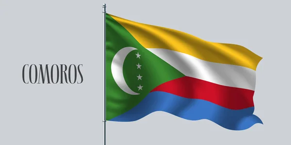 Comore Sventolando Bandiera Pennone Vettoriale Illustrazione Strisce Multicolori Della Bandiera — Vettoriale Stock