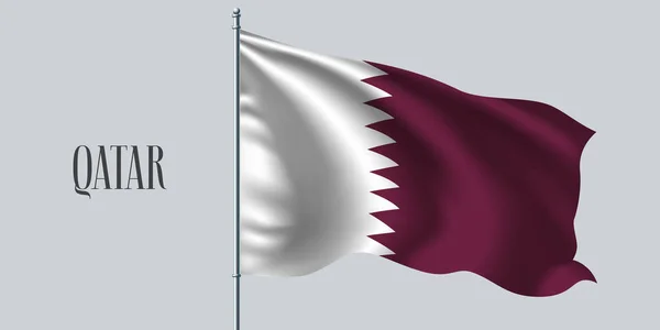 Qatar Agitant Drapeau Sur Illustration Vectorielle Mât Drapeau Elément Blanc — Image vectorielle