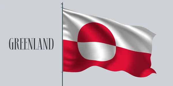 Groenland Zwaaiende Vlag Vlaggenmast Vector Illustratie Rood Wit Element Van — Stockvector