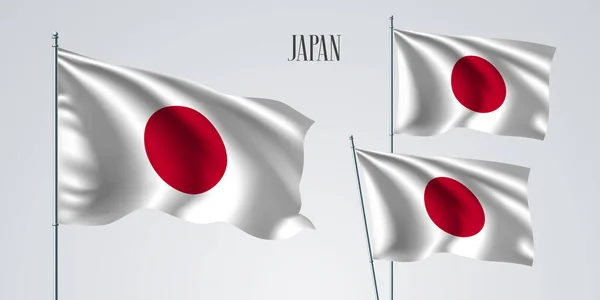 Японія Махає Набором Векторних Ілюстрацій Білі Червоні Кольори Японії Хвилястий — стоковий вектор