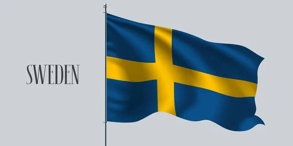 Zweden Zwaait Vlag Vlaggenmast Vector Illustratie Blauw Geel Element Van — Stockvector