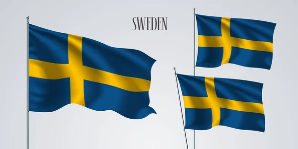Sverige Viftar Flagga Uppsättning Vektor Illustration Gul Blå Färger Sverige — Stock vektor