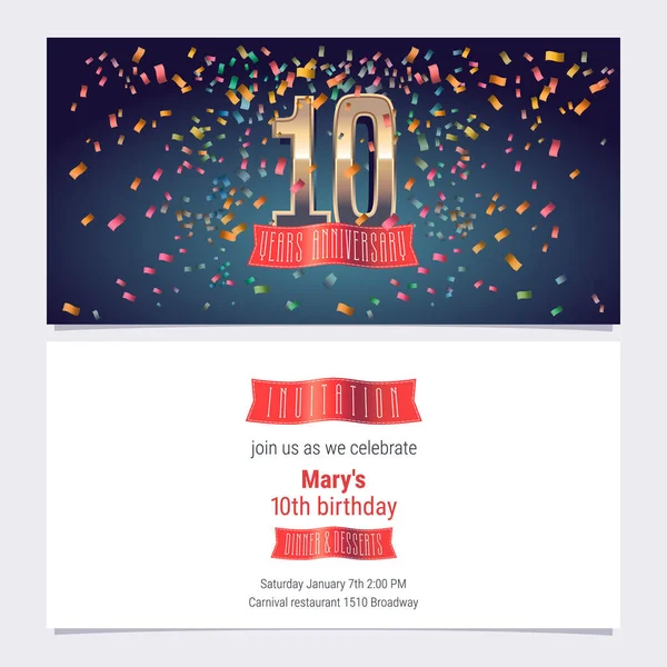 Years Anniversary Invitation Vector Illustration Graphic Design Template Golden Number — Stock Vector