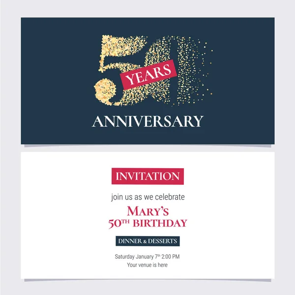 Years Anniversary Invitation Vector Illustration Design Template Golden Number 50Th — Stock Vector