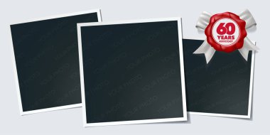 60 yıllık vektör ikonu, logo. Tasarım ögesi, fotoğraf çerçeveli tebrik kartı ve 60. yıldönümü için numara