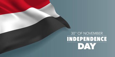 Yemen independence day vector banner, greeting card. Yemeni wavy flag in 30th of November national patriotic holiday horizontal design clipart