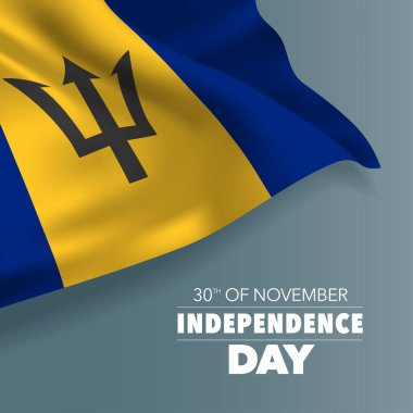 Barbados 'un bağımsızlık günü tebrik kartı, afiş, vektör illüstrasyonu. 30 Kasım tarihli Barbadosian ulusal gününde bayrakların unsurları, kare biçiminde