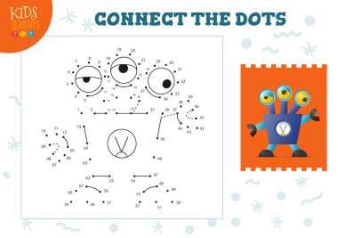 Çocukların oyun temsili çizimlerini birleştir. Anaokulu çocuk eğitim aktivitesi nokta nokta ve renklendirme klasiği robot karakter