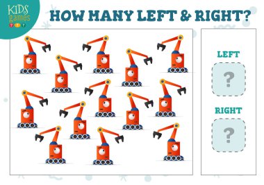 Oyun vektör illüstrasyonunu sayan kaç tane robot robot çocuk var? Sayma nesneleri olan anaokulu çocukları için geliştirme etkinliği