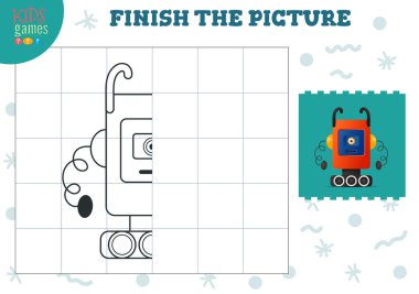 Resim vektör illüstrasyonunu kopyala. Anaokulu ve okul çocukları için tam boyama oyunu. Çizim ve eğitim faaliyetleri için sevimli uzaylı ya da robot taslağı